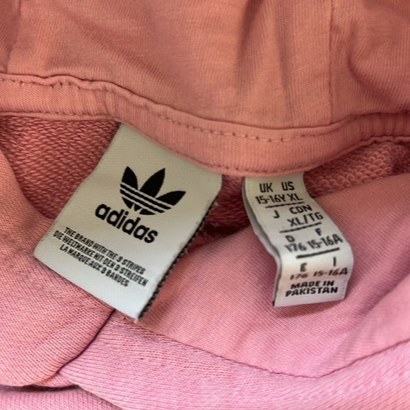 Adidas Hoodie Pink Logo Kangaroo Pocket Hood is Lined Youth Size XL - Picture 3 of 6